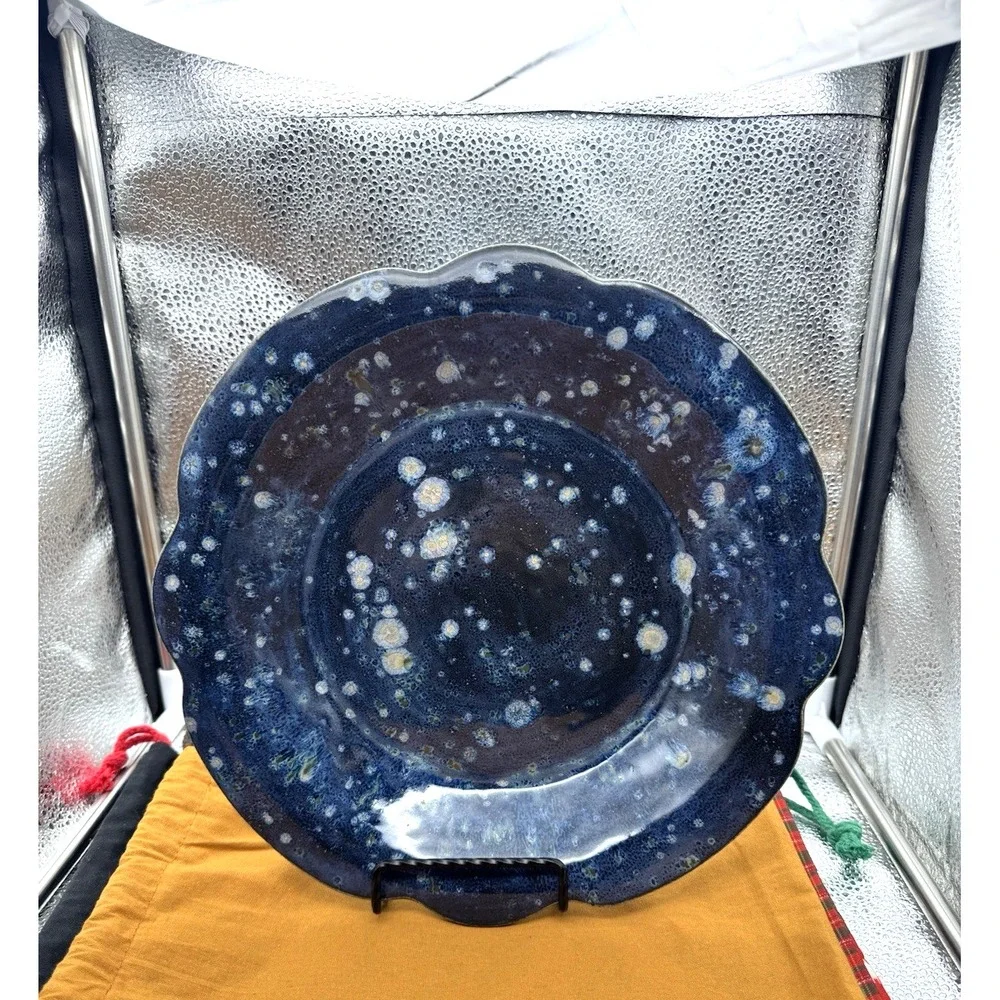 VTG‎ PKR Cobalt Hand Thrown Large Pottery Plate Desert Night Sky Stoneware